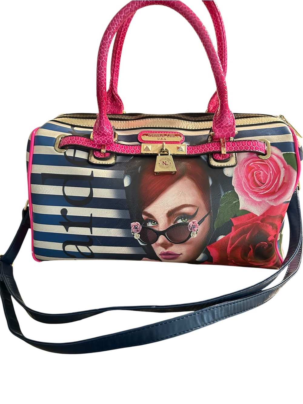 Nicole Lee Striped Pink and Multicolor Satchel